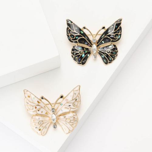 Tibetan Style Brooches, with Shell, Butterfly, plated, for woman & enamel & with rhinestone, more colors for choice, nickel, lead & cadmium free, Sold By PC