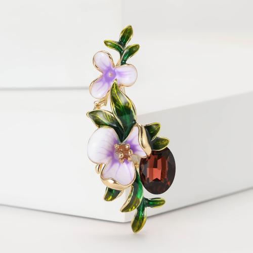 Tibetan Style Brooches, Flower, gold color plated, for woman & enamel & with rhinestone, more colors for choice, nickel, lead & cadmium free, Sold By PC