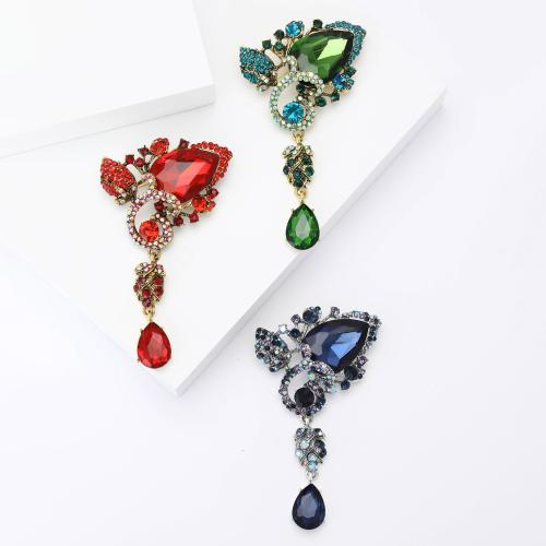 Tibetan Style Brooches, plated, for woman & with rhinestone, more colors for choice, nickel, lead & cadmium free, Sold By PC