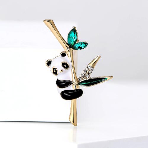 Tibetan Style Brooches, Panda, gold color plated, for woman & enamel & with rhinestone, nickel, lead & cadmium free, Sold By PC