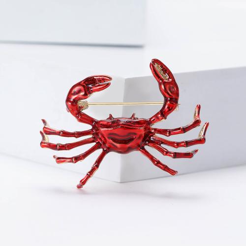 Tibetan Style Brooches, Crab, gold color plated, for woman & enamel, red, nickel, lead & cadmium free, Sold By PC