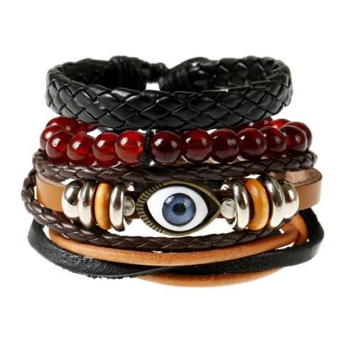 PU Leather Cord Bracelets, with Linen & Tibetan Style, fashion jewelry & multilayer & Unisex, mixed colors, Diameter of about 6CM, woven bracelet flat 17-18CM, Sold By PC