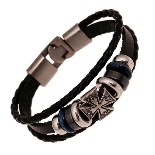 ПУ шнур браслеты, Искусственная кожа, с цинковый сплав, ювелирные изделия моды & Мужская, разноцветный, 10mm, длина:20 см, продается PC