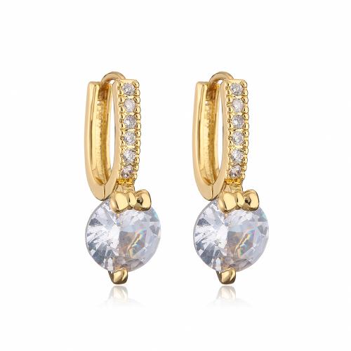 Cubic Zirconia Micro Pave Brass Earring, gold color plated, fashion jewelry & micro pave cubic zirconia, golden, nickel, lead & cadmium free, 8x22mm, Sold By Pair