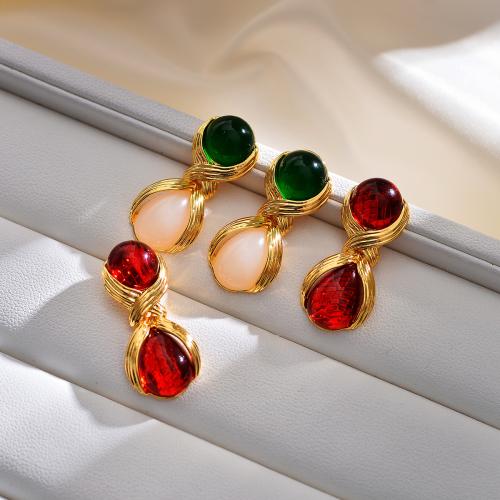 Brass Drop Earring, with Glass, plated, fashion jewelry, more colors for choice, nickel, lead & cadmium free, 15x30mm, Sold By Pair