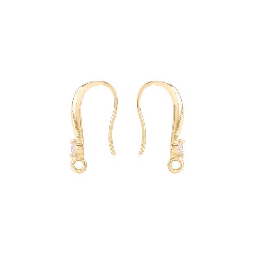 Brass Hook Earwire, real gold plated, DIY & micro pave cubic zirconia, golden, 8x18.20mm, Sold By Pair