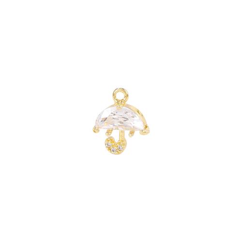 Cubic Zirconia Micro Pave Brass Pendant, Umbrella, real gold plated, DIY & micro pave cubic zirconia, golden, 9.50x11mm, Sold By PC