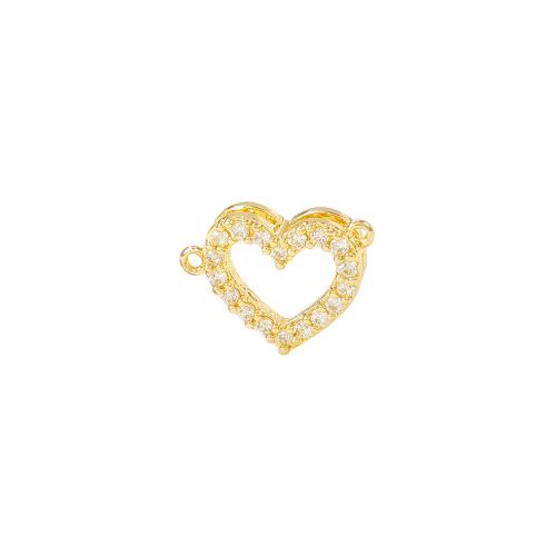 Цирконий Micro Pave Латунный разъем, Латунь, Сердце, плакированный настоящим золотом, DIY & инкрустированное микро кубического циркония, Золотой, 10x10mm, продается PC