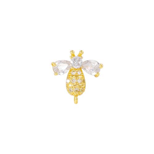 Cubic Zirconia Micro Pave Brass Pendant, Bee, real gold plated, DIY & micro pave cubic zirconia, golden, 15x15mm, Sold By PC