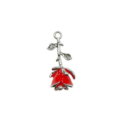 Tibetan Style Flower Pendants, Rose, plated, DIY & enamel, more colors for choice, 30x13mm, Sold By PC