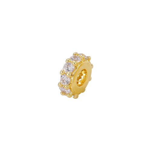 Brass Spacer Beads, real gold plated, DIY & micro pave cubic zirconia, golden, 9x9mm, Sold By PC
