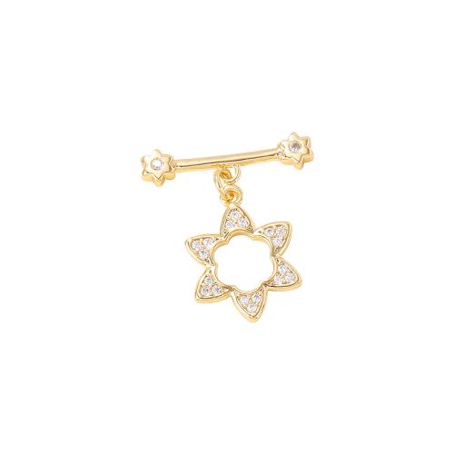 Brass Toggle Clasp, real gold plated, DIY & micro pave cubic zirconia, golden, The O buckle is 12x12mm, and the T buckle is 20x4mm, Sold By PC