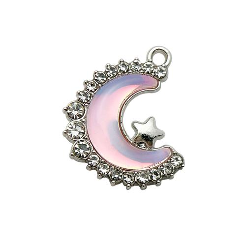 Resin Tibetan Style Pendants, with Resin, Moon, plated, DIY & micro pave cubic zirconia, more colors for choice, 17x16mm, Sold By PC