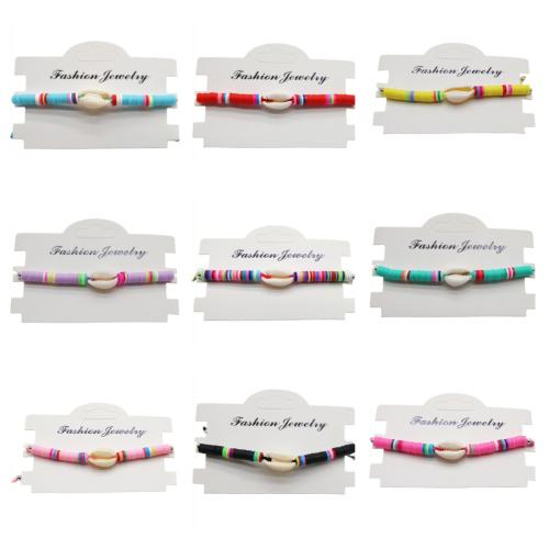 Bracelet en alliage de zinc, avec argile de polymère & coquille, 12 pièces & unisexe & styles différents pour le choix, plus de couleurs à choisir, Longueur:Environ 18 cm, Vendu par fixé