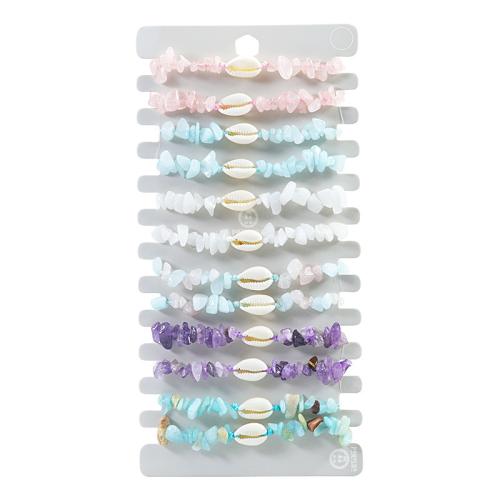 Fashion Create Wax Cord Bracelets, Natural Gravel, with Wax Cord & Shell, 12 pieces & Unisex, more colors for choice, Length:Approx 15-30 cm, Sold By Set