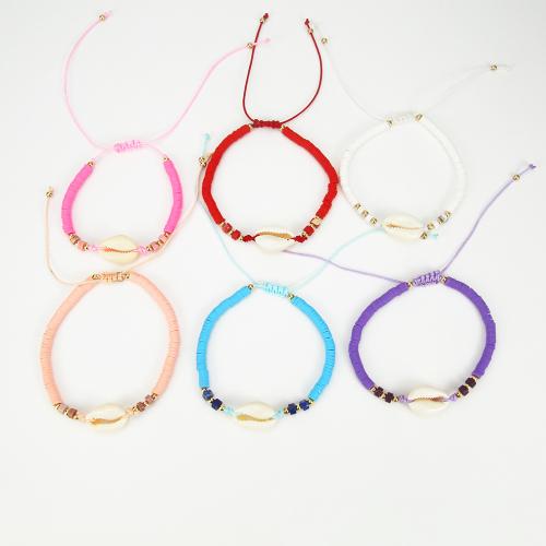 Mode créer Bracelets cordon de cire, coquille, avec argile de polymère & corde de cire, 12 pièces & unisexe, plus de couleurs à choisir, Longueur:Environ 16 cm, Vendu par fixé