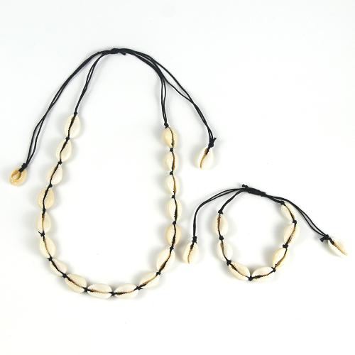 Shell Jewelry Sets, with Wax Cord, different styles for choice & for woman, more colors for choice, The necklace is 35-75cm adjustable, and the bracelet is 15-32cm adjustable, Sold By PC
