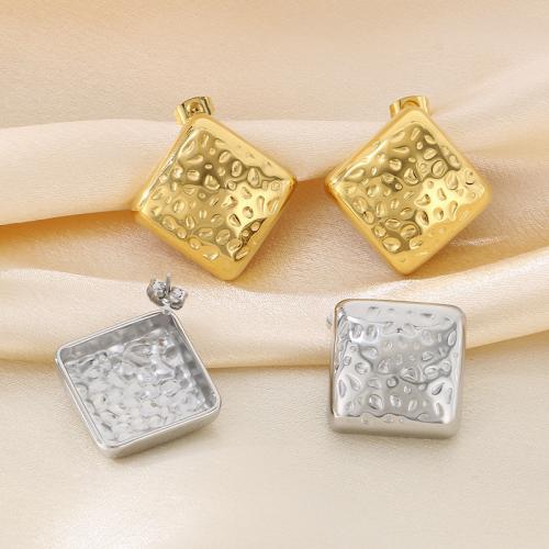 Stainless Steel Stud Earrings, 304 Stainless Steel, Square, Vacuum Ion Plating, for woman, more colors for choice, Sold By Pair