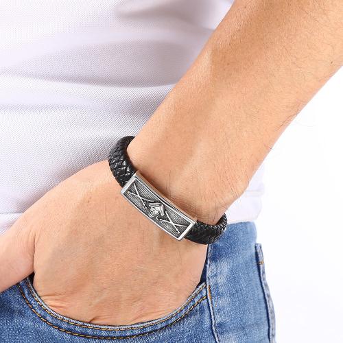 PU Leather Cord Bracelets 316 Stainless Steel with PU Leather Vacuum Ion Plating Unisex Sold By PC