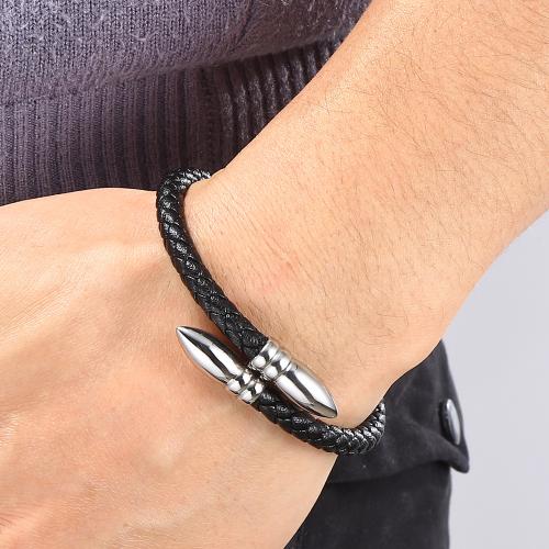 PU Leather Cord Bracelets 316 Stainless Steel with PU Leather Vacuum Ion Plating & Unisex Sold By PC