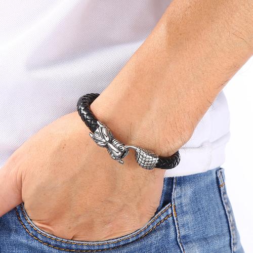 PU Leather Cord Bracelets 304 Stainless Steel with PU Leather Vacuum Ion Plating Unisex Sold By PC