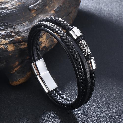 PU Leather Cord Bracelets, 316 Stainless Steel, with PU Leather, Vacuum Ion Plating, multilayer & Unisex & different size for choice, more colors for choice, Sold By PC