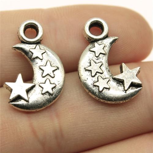 Tibetan Style Pendants, Moon and Star, plated, DIY, more colors for choice, 21x14x3mm, Sold By PC