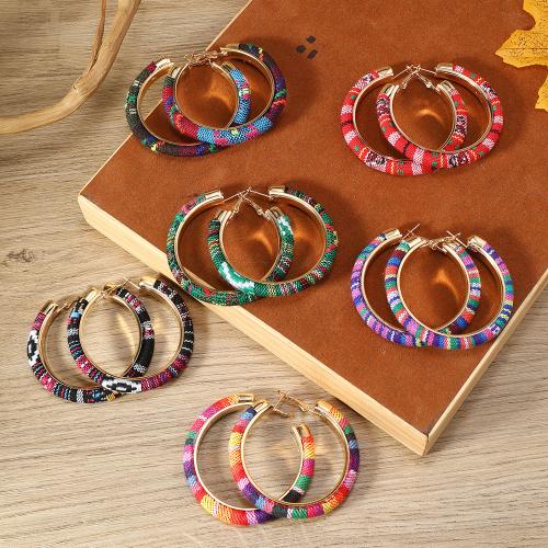 Cloth Hoop Earring, with Iron, handmade, Bohemian style & for woman, more colors for choice, 60mm, Sold By Pair
