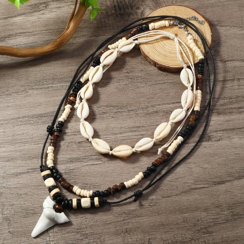 Shell Necklace, with Coco & Wax Cord & Wood & Resin, handmade, multilayer & different styles for choice & for man, Length:Approx 15.7-27.6 Inch, Sold By PC