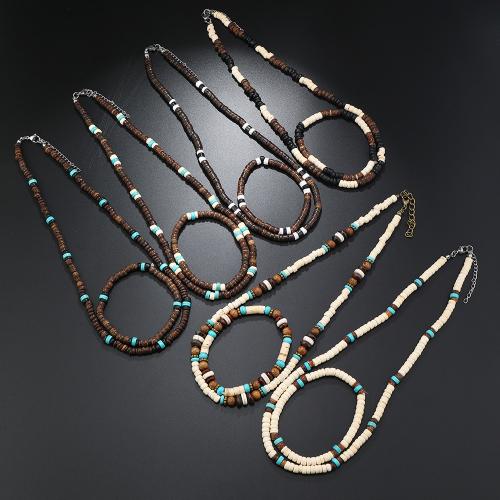 Kokosrinde Armband und Halskette, mit Holz, handgemacht, 2 Stück & Bohemian-Stil & für den Menschen, keine, necklace length 18inch, bracelet length 7-8inch, verkauft von setzen