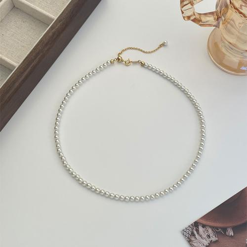 Glass Pearl Necklace, with Brass, with 2.36inch extender chain, Round, handmade, different size for choice & for woman, Length:Approx 14.8 Inch, Sold By PC
