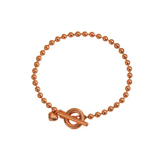 laiton bracelet, coeur, Plaqué de couleur d'or rose, chaîne à billes & pour femme, Longueur:Environ 7 pouce, Vendu par PC