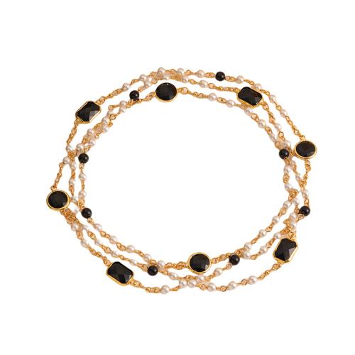 Messing Halskette, mit Glasperlen & Glas, Geometrisches Muster, goldfarben plattiert, Modeschmuck & mehrschichtig & für Frau, Länge:ca. 48.4 ZollInch, verkauft von PC