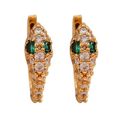 Brass Lever Back Earring, Snake, gold color plated, micro pave cubic zirconia & for woman, 14x16mm, Sold By Pair