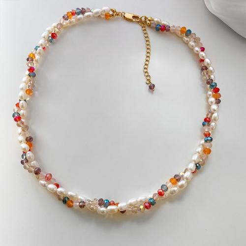 Glass Necklace with Freshwater Pearl handmade Double Layer & for woman Sold By PC