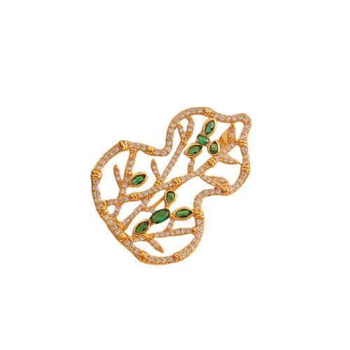 Brass Brooch, Calabash, gold color plated, micro pave cubic zirconia & for woman & hollow, 31x42x3mm, Sold By PC