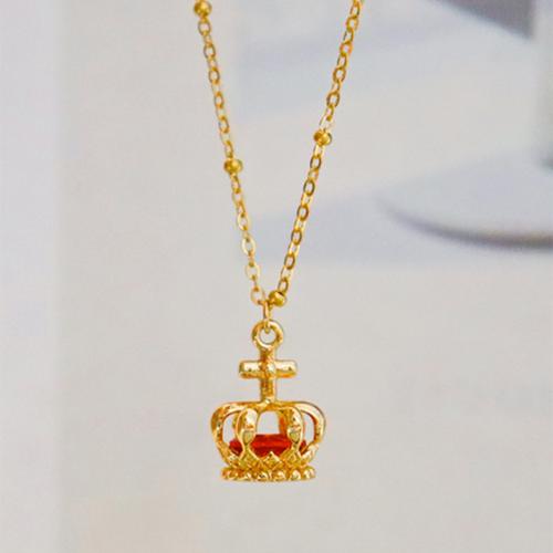 Messing Halskette, mit Verlängerungskettchen von 2.36inch, Krone, goldfarben plattiert, für Frau & mit kubischem Zirkonia, Länge:ca. 15 ZollInch, verkauft von PC