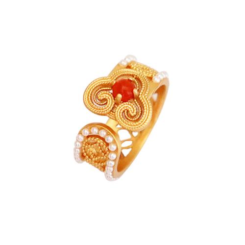 Brass Cuff Finger Ring, with Resin & Plastic Pearl, Ruyi, gold color plated, vintage & for woman & hollow, more colors for choice, US Ring Size:6-8, Sold By PC