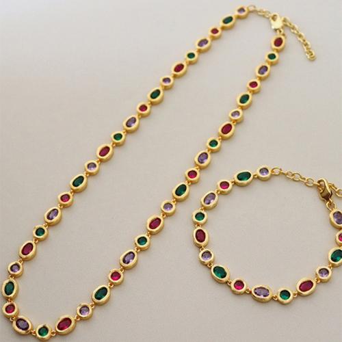 Messing Armband und Halskette, Geometrisches Muster, goldfarben plattiert, verschiedene Stile für Wahl & Micro pave Zirkonia & für Frau, verkauft von PC