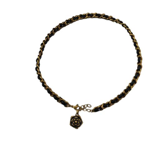 metal collar, con Cuero de PU, con 1.2inch extender cadena, Flor, chapado en color dorado, Vintage & para mujer, longitud:aproximado 15 Inch, Vendido por UD