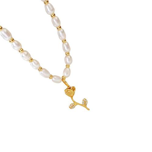 Brass Necklace, with White Shell & Freshwater Pearl, gold color plated, different styles for choice & for woman & with rhinestone, Sold By PC