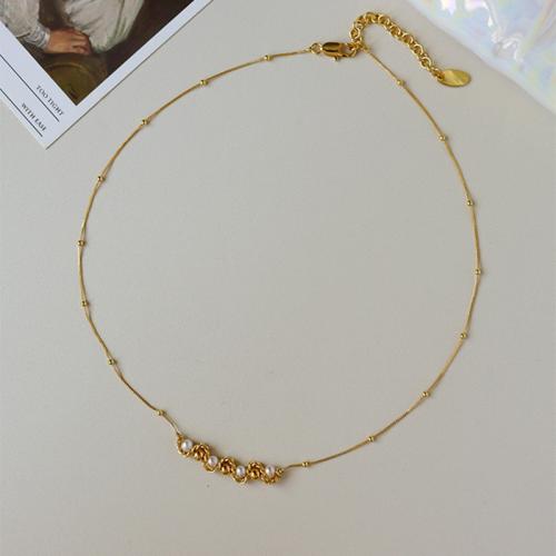 Ожерелья из латуни, Латунь, с Пресноводные жемчуги, с 1.8inch наполнитель цепи, плакирован золотом, ювелирные изделия моды & Женский, длина:Приблизительно 16.3 дюймовый, продается PC