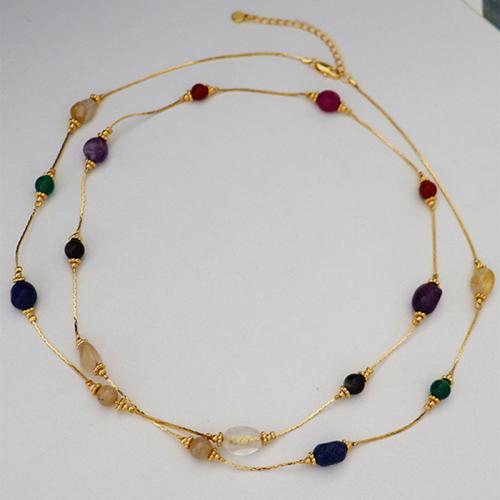Brass Necklace, with Natural Stone, with 2inch extender chain, gold color plated, fashion jewelry & for woman, Length:Approx 35 Inch, Sold By PC