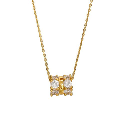 Brass Necklace, with 1.6inch extender chain, Geometrical Pattern, gold color plated, micro pave cubic zirconia & for woman, Length:Approx 16.1 Inch, Sold By PC