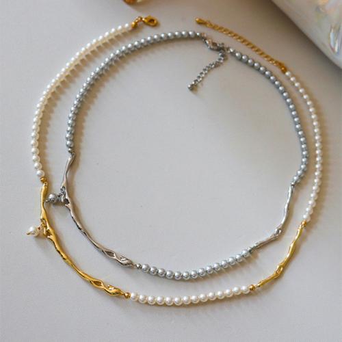 Glass Pearl Necklace with Brass with 2inch extender chain plated fashion jewelry & for woman Length Approx 15.7 Inch Sold By PC