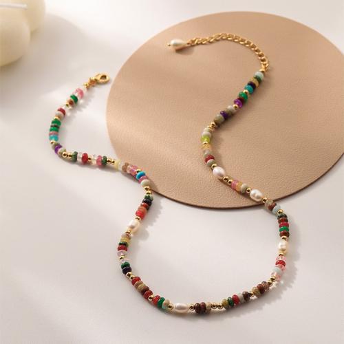 Dragi kamen Narukvica i ogrlica, s Staklo Pearl & Mesing, ručno izrađen, različitih stilova za izbor & za žene, Prodano By PC