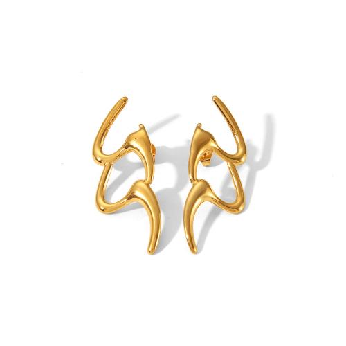 Stainless Steel Stud Earrings, 304 Stainless Steel, fashion jewelry & for woman & hollow, golden, 47x17mm, Sold By Pair