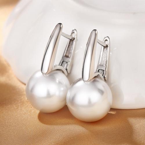 Brass Leverback Earring, with Plastic Pearl, fashion jewelry & for woman, 27mm, Sold By Pair