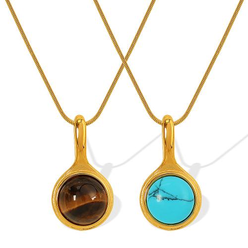 Stainless Steel Jewelry Necklace 304 Stainless Steel with turquoise & Tiger Eye with 5cm extender chain fashion jewelry & for woman golden Length Approx 40 cm Sold By PC