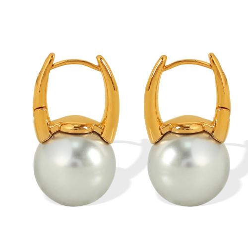 Laiton Leverback boucle d'oreille, avec perle de plastique, bijoux de mode & pour femme, doré, 30x17mm, Vendu par paire